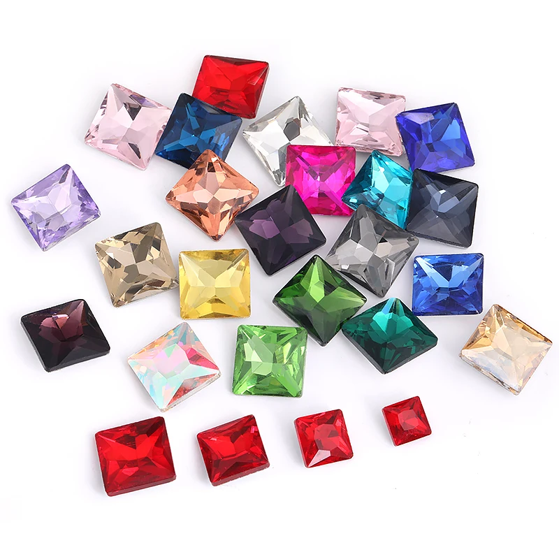 Square Rhinestones Glass Stones Glitter Crystals 8~14mm DIY Crafts Rhinestone For Clothes Decoration Glue On Dress Accessories