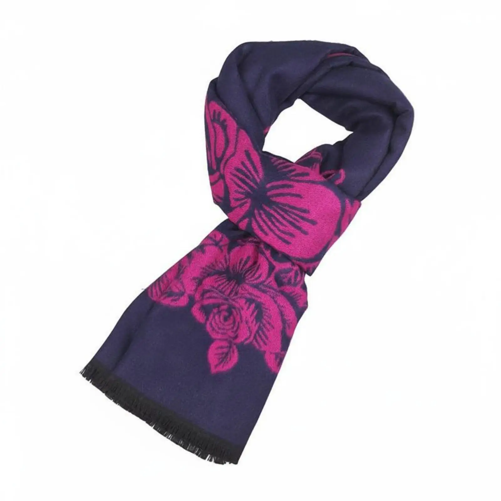 Jacquard Floral Scarf Great Gift Women's Warm Scarf Soft Touch Fringed Flower Pattern Wrap for Mom, Grandma, Autumn, Cold