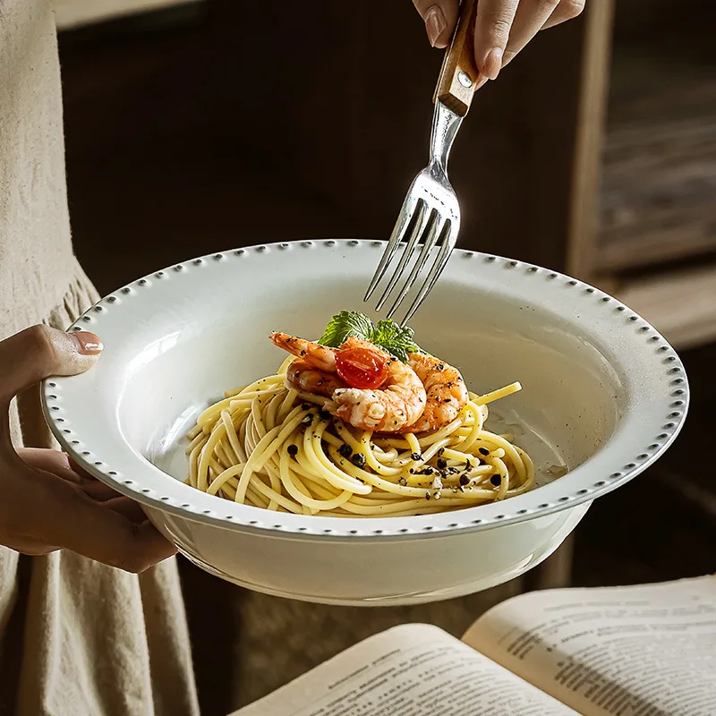 

Винтажная соломенная шляпа с тиснением жемчуга, керамическая чаша, большой суп, салат, макаронная посуда, посуда