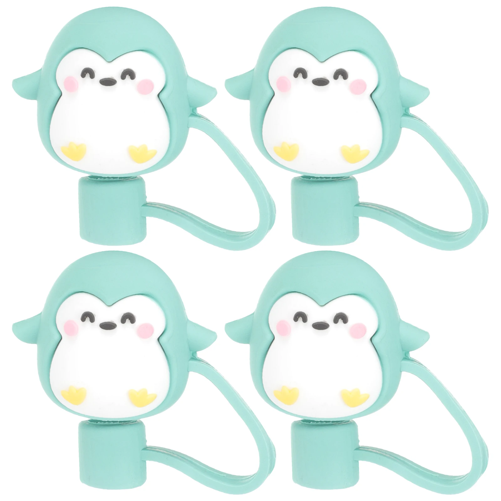 

4pcs Straw Covers Cartoon Penguin Silicone Toppers Reusable Washable Drinking Caps For Cups Bottles Glasses Containers Party