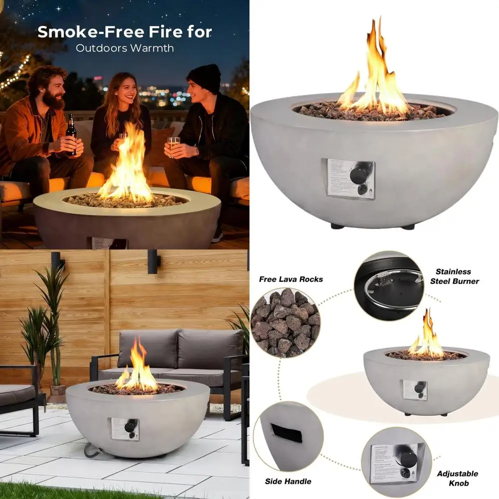 

Круглый бетонный стол-костровище диаметром 31,5 фута с газовой горелкой на 50 000 BTU, лавовыми камнями и водонепроницаемым чехлом для улицы и барбекю