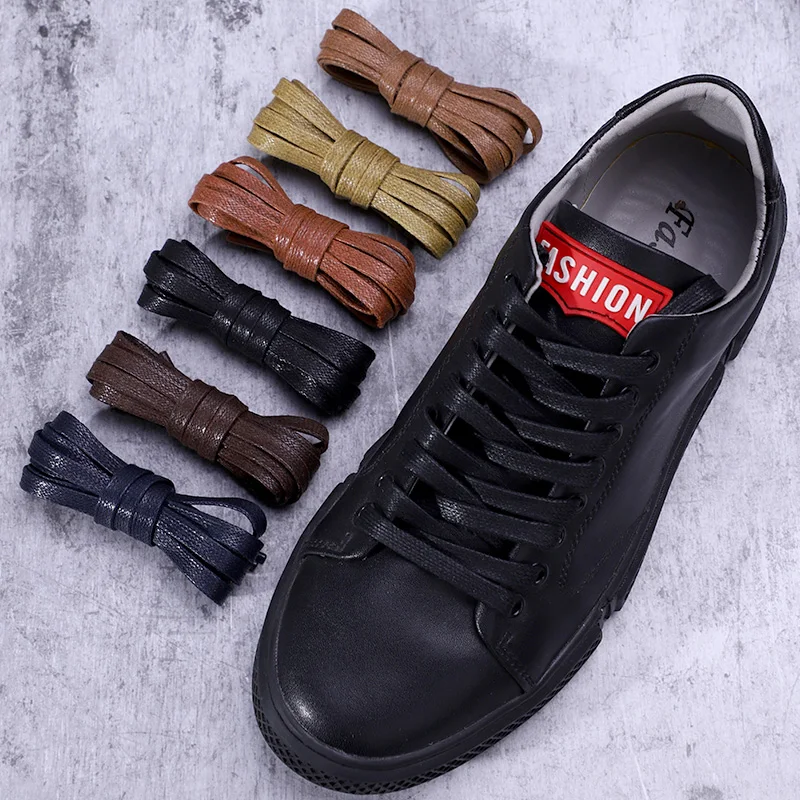 1 Pair Shoelaces 0.8 CM Waxed Cotton Width Flat Waterproof Shoe Laces Unisex Boots Casual Sneakers Shoelace Leather Shoe Lace