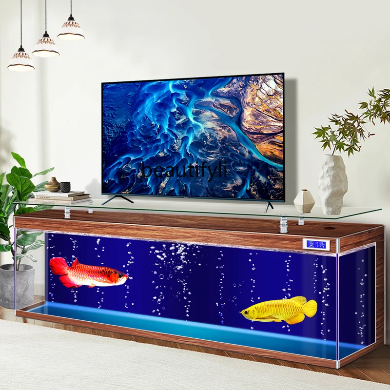 TV Cabinet Fish Tank Household Living Room Coffee Table Super White Glass Ecological Change-Free Aquarium