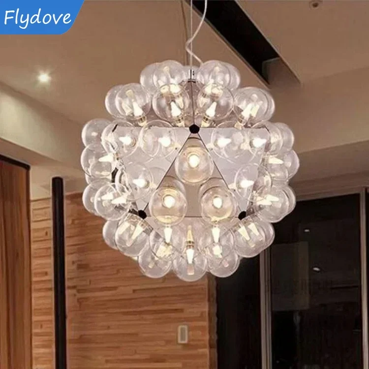 Nordic Clear Glass Bubble Lamp Designer Taraxacum Chandelier Living Room Bar Villa Restaurant Pendant Hanging LED Decor Lighting
