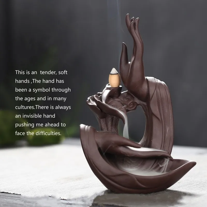 Backflow Incense Buddha Hand Purple Clay Holder Smoke Waterfall Ornaments For Home Decoration