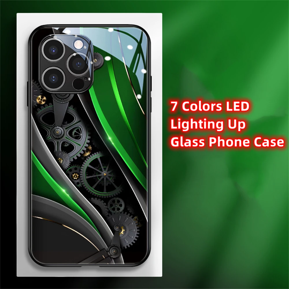 2024 Luxury Mechanical Style LED Light Glow Luminous Phone Case Back Cover For iPhone16 15 14 13 12 11 Pro Max X XR XS  7 8