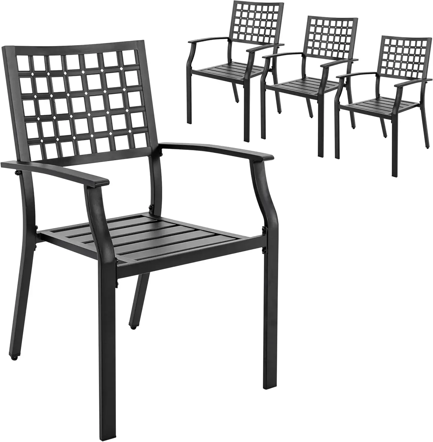 GARDEN Patio Dining Set of 4, 300Lbs Stackable Outdoor Dining with Armrest, Wrought Iron Metal Patio