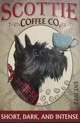 Scottie Dog Metal Tin Sign Scottie Coffee Co. Funny Poster Cafe Restaurant Office Living Room Kitchen Bathroom Home Art Wall Dec