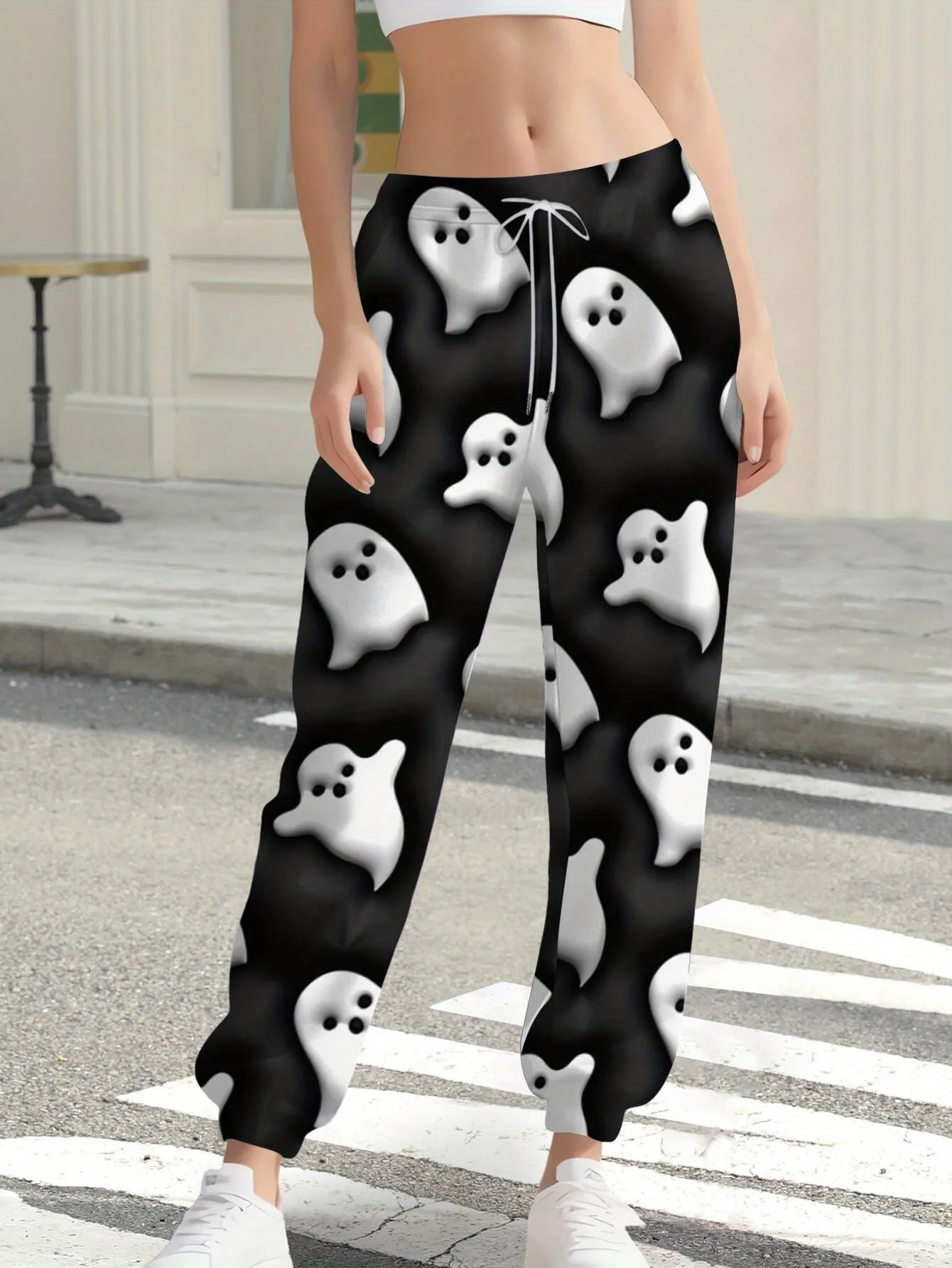 2026 autumn and winter new women's pants street fashion casual comfortable versatile 3D ghost pattern print