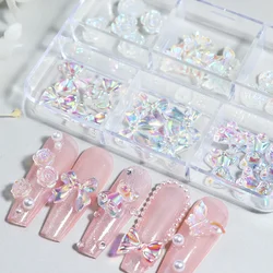 30 Pcs/Set Aurora Nail Art Accessories Iridescent Crystal Butterfly Shell Rhinestone Resin Charms Winter Manicure DIY Decoration