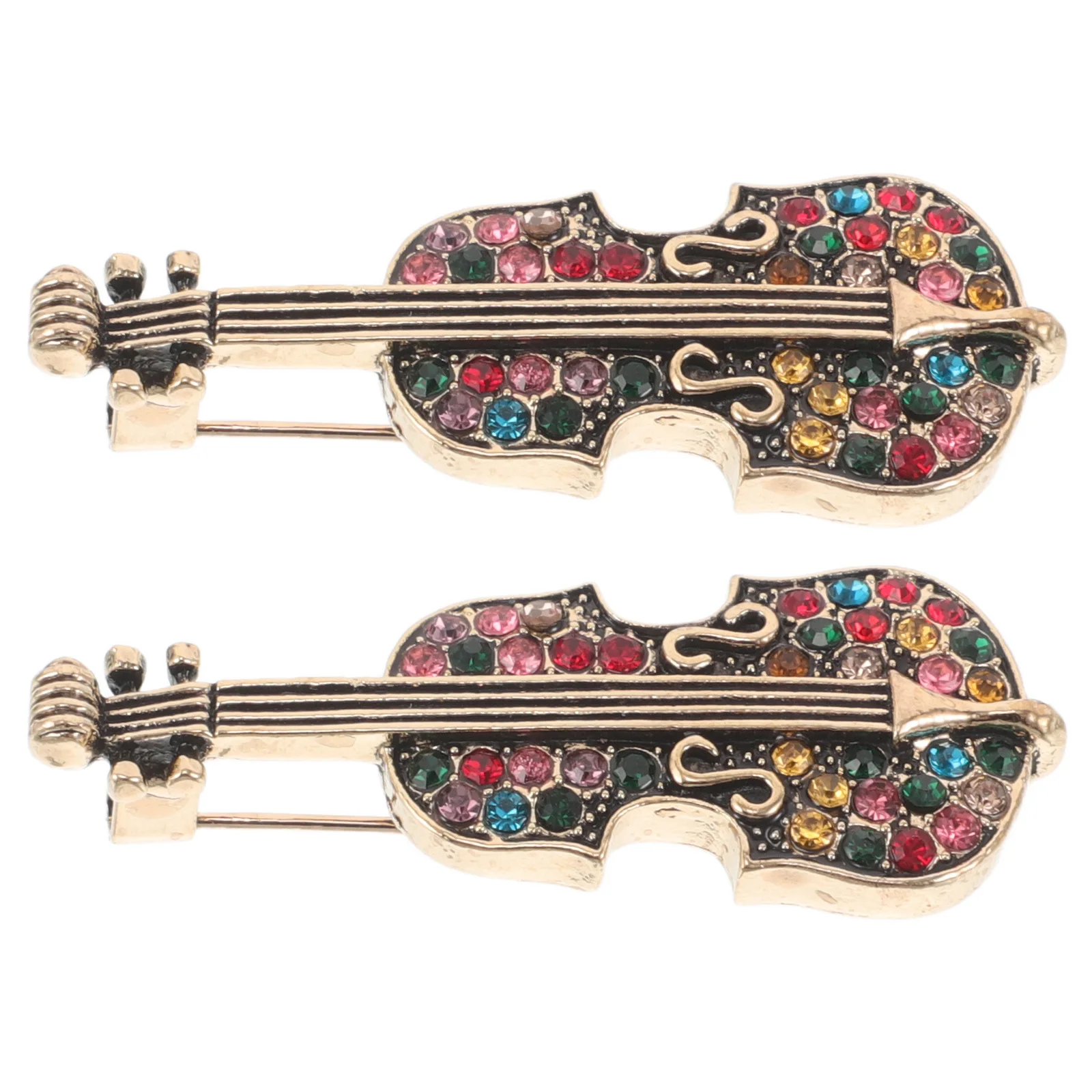 2 قطعة الموسيقى مستوحاة خمر الكمان حجر الراين بروش للنساء التلبيب دبوس فستان سترة وشاح حامل بروش معدني أنيق #6