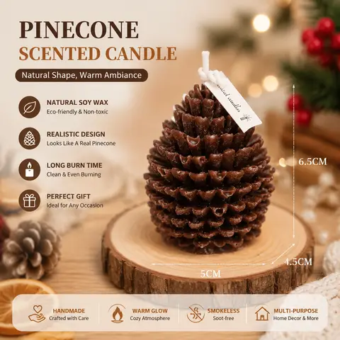 2/4PCS Christmas 3D Pinecone Candles Christmas Atmosphere Photography Arrangement Props Creative Home Decoration Ornaments