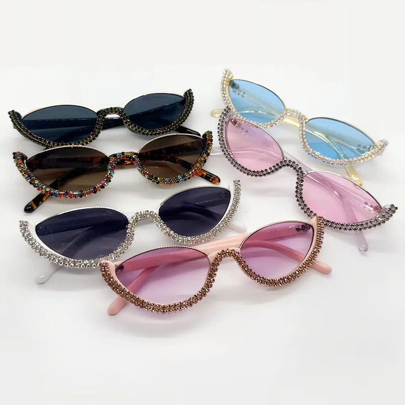 OEC CPO Neue Diamant-Halbrahmen-Sonnenbrille für Damen Vintage-Shades Kleine Strass-Sonnenbrille Weibliche Punk UV400 Brillen – Detail 1