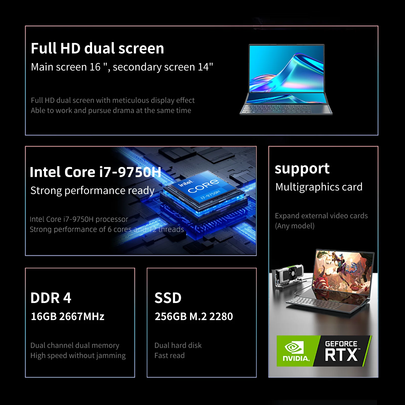 Laptops Intel Core I7-9750H Windows11 Notebook Double Screen Touch 