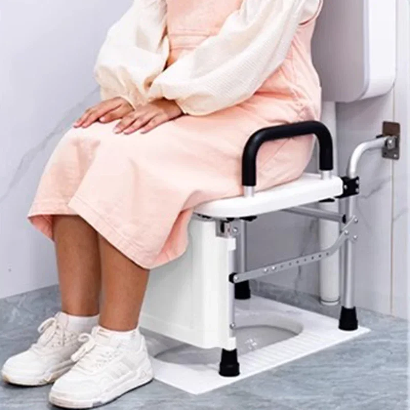 Portable Foldable Toilet Chair for Elderly and Pregnant Women Adjustable Squat to Sit Conversion Bathroom Safety Commode Seat