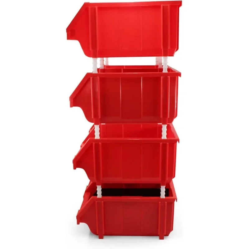 thermoplastic storage bin organizer, Stackable, Hangable, Side-connect (RED (2 PACK), LARGE