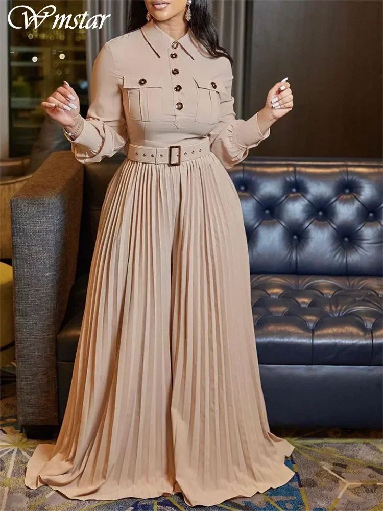 Wmstar Jumpsuit Women's Clothing Office Lady Button Fashion Maxi Rompers New in Fall Clothes Wholesale Dropshipping with Belt