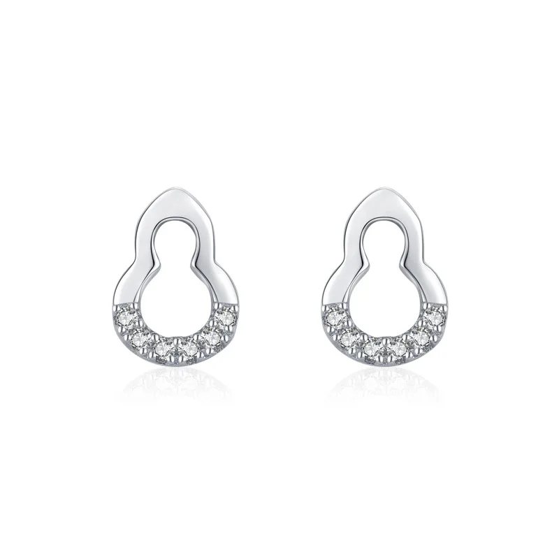 

S925 Sterling Silver Women Simple Diamond Earrings Lucky Gourd Fashion Zircon Stud