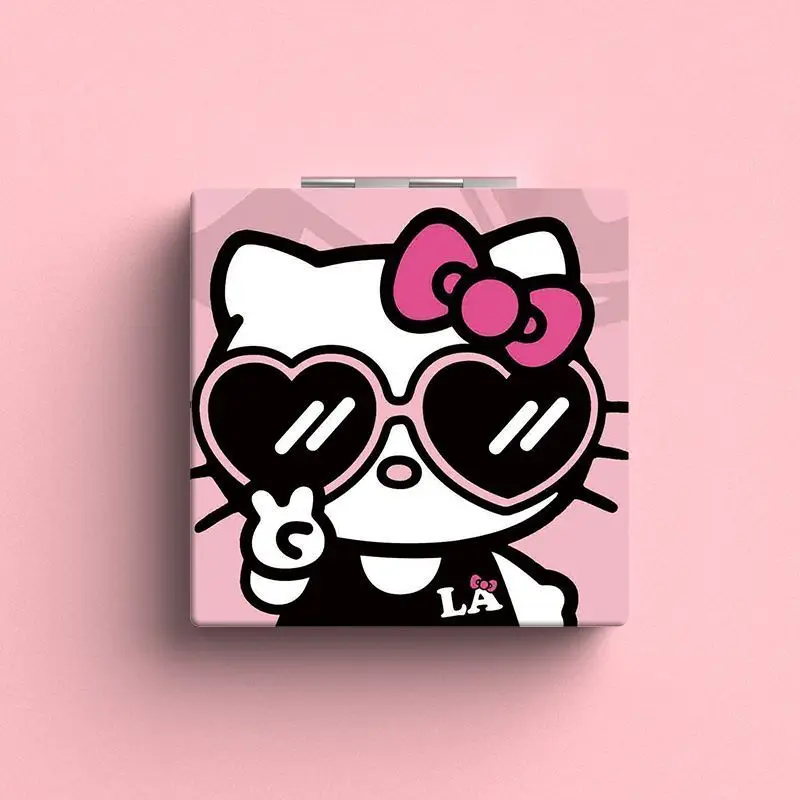 Lo specchio per il trucco pieghevole portatile Hello Kitty Square Cartoon può ingrandire lo specchio specchio piccolo per il trucco con motivo a