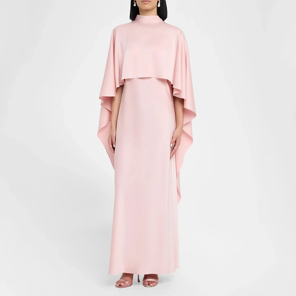 

Evening Dress Pink Cape High Collar A Line Elegant Women's Evening Gowns 2025 Ankle Length Modern Wedding Guest Dresses Maxi