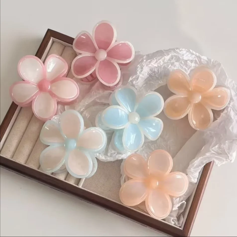 

Premium Color Block Flowers Hair Clip Shark Bite Half Updo Hair Clip Versatile Ponytail Holder Jelly Color Floral Hair Grips