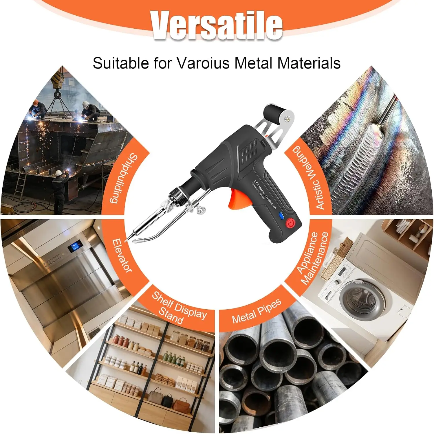 Pistola per saldatura 60W, saldatore portatile con filo di stagno e elemento riscaldante in ceramica, riscaldamento in ceramica in 10 secondi, 200-450 ° C. Filo per saldatura 0,8 mm incluso. Supporto