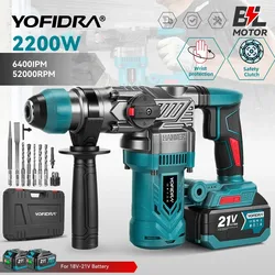 YOFIDRA Brushless 2200w Electric Hammer Impact Drill Multifunctional Cordless Screwdriver Rotary Tool For Makita 21V Battery pin