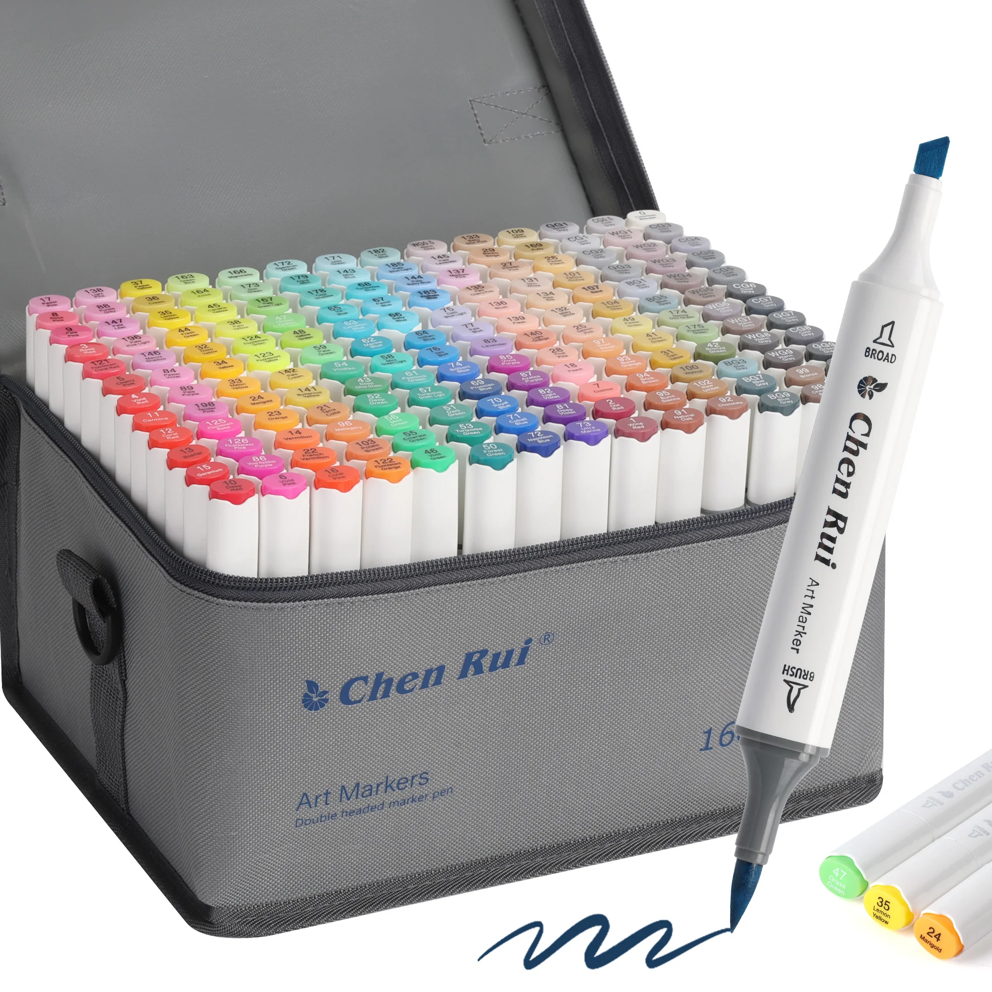 

Chen Rui 48-168 Colors Dual Tip Art Markers Brush & Chisel Permanent Marker Pens with Base Gifts for Christmas Back To School