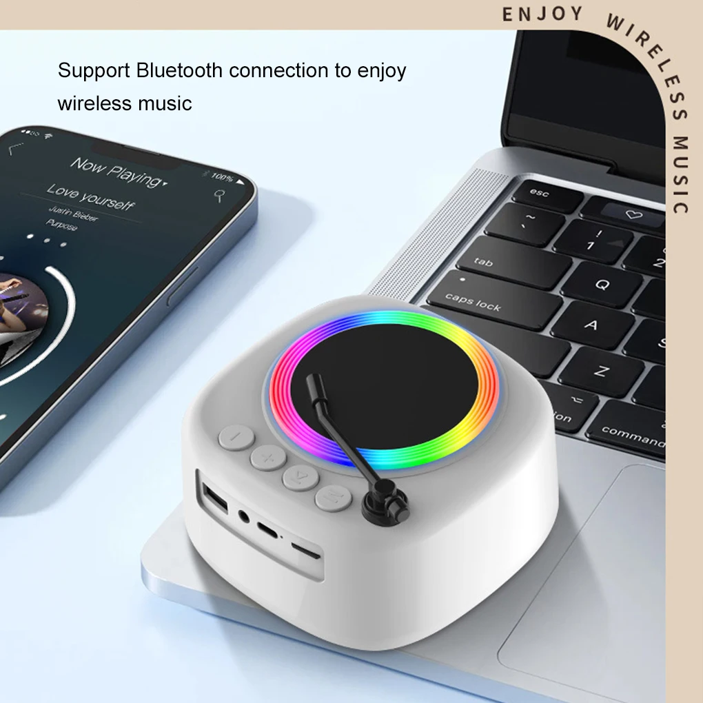 

Mini Speaker Retro Record Player Bluetooth HiFi Stereo Desktop Casual Music Box RGB Light Effect TF Card Caixa De Som