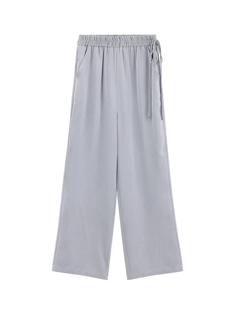 High Waist Summer Wide Leg Pants for Women Lightweight Loose Fit Elastic Waist Lounge Trousers Drawstring Flowy Casual Palazzo