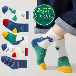 5 Pairs Kids Crew Socks Spring Summer Mid-Calf Sport Socks for Boys Children Non-Slip Socks