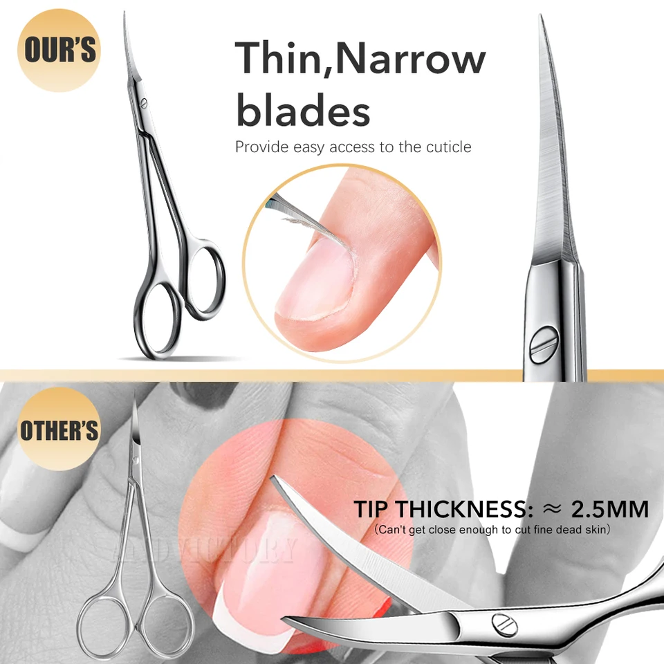 Tijeras de cutícula de acero inoxidable para remover piel muerta, clippers de uñas rusos, tijeras de manicura con punta curva 2