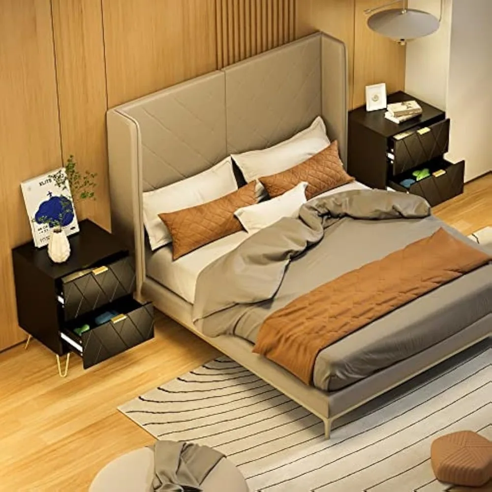 Set da letto nero in 3 pezzi con comodini e ampio comò