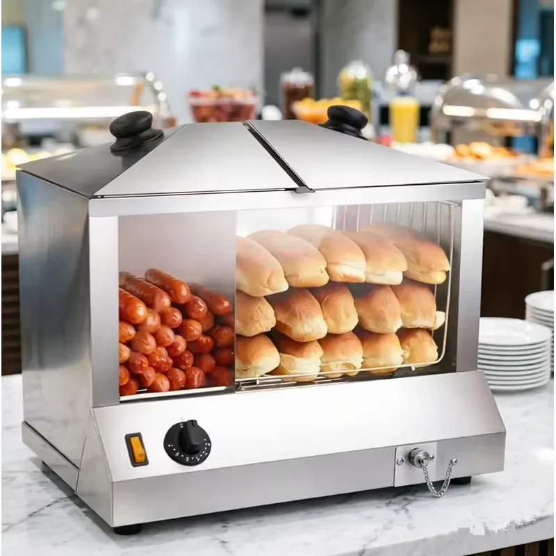 Commercial Stainless Steel Heated Food Display Cabinet 100 Hot Dog 48 Bun Capacity Energy Saving Mode For Street Food Vendors