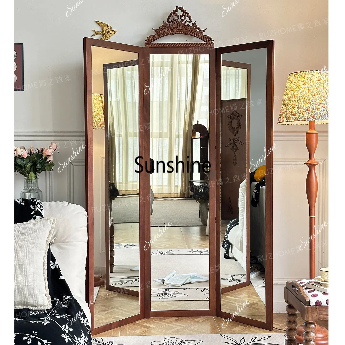 

Medieval folding wall-mounted decorative mirror retro small apartment
