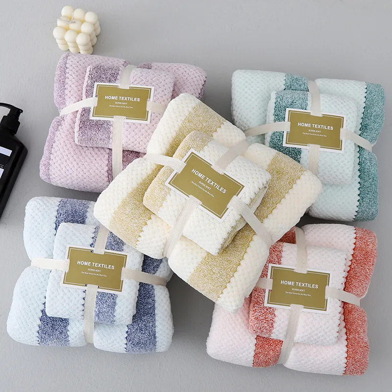 

Coral velvet towel bath towel gift set mother and son two-piece thickened quick-absorbent adult beach towel wholesale