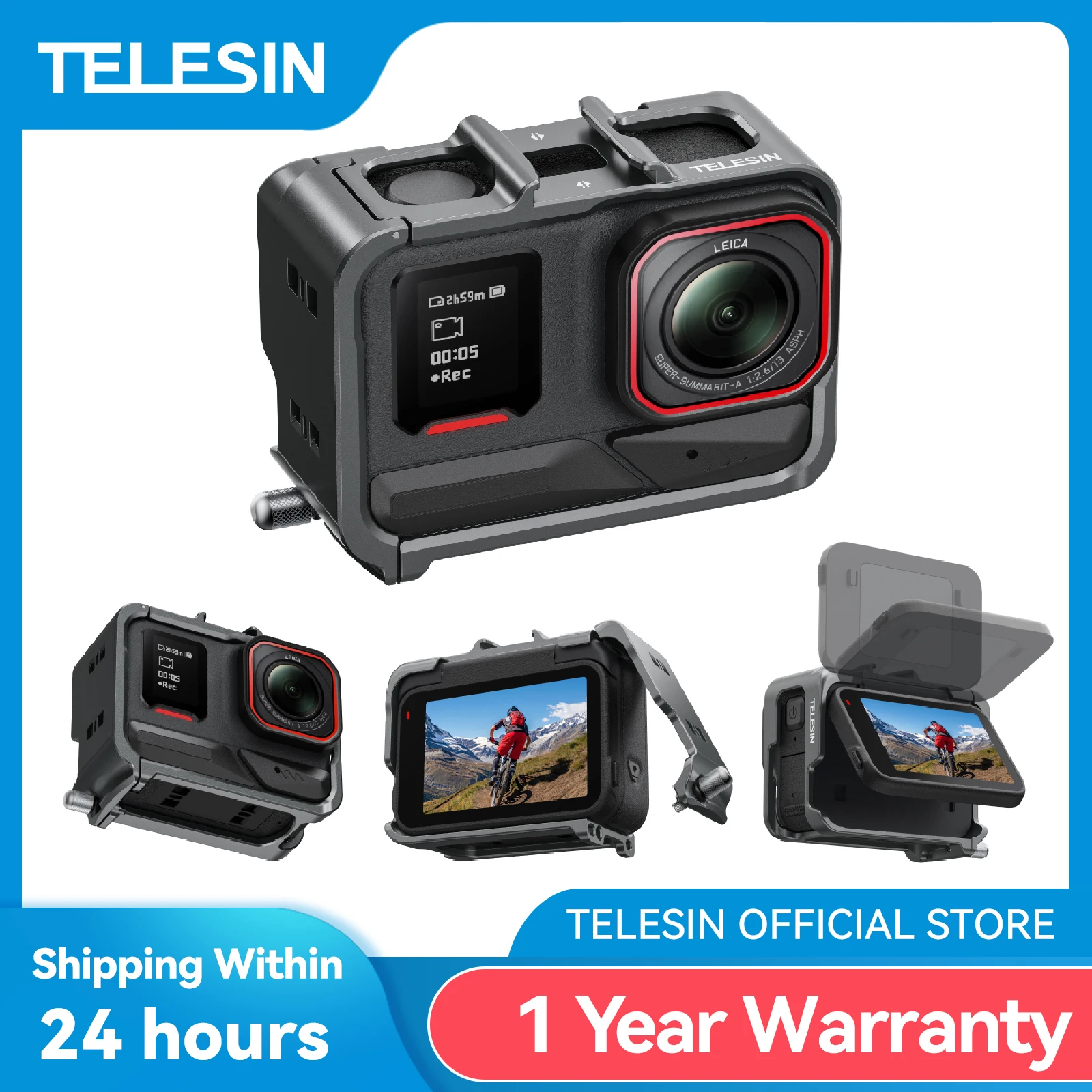 

TELESIN Quick Release Aluminium Alloy Frame Case For Insta360 Ace pro 2 Ace Pro Ace Vertical Shot Low Weight Protective Shell