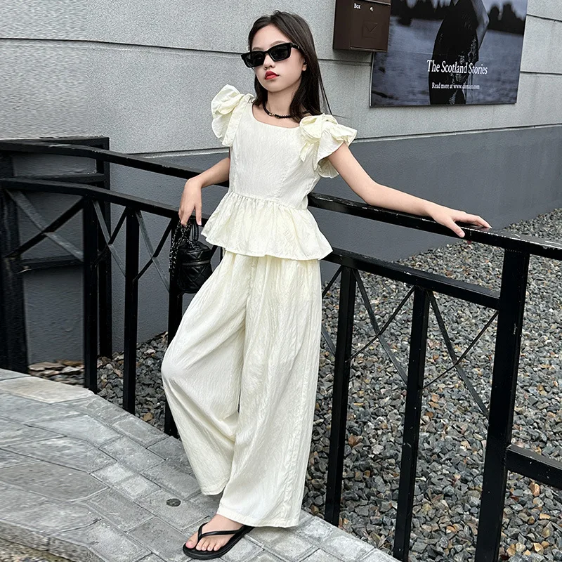 Teenager Girls Clothes Sets Summer Small Flying Sleeve Tops + Pants Kids Outfits 5 6 8 10 12 Years Children Clothing Tracksuit
