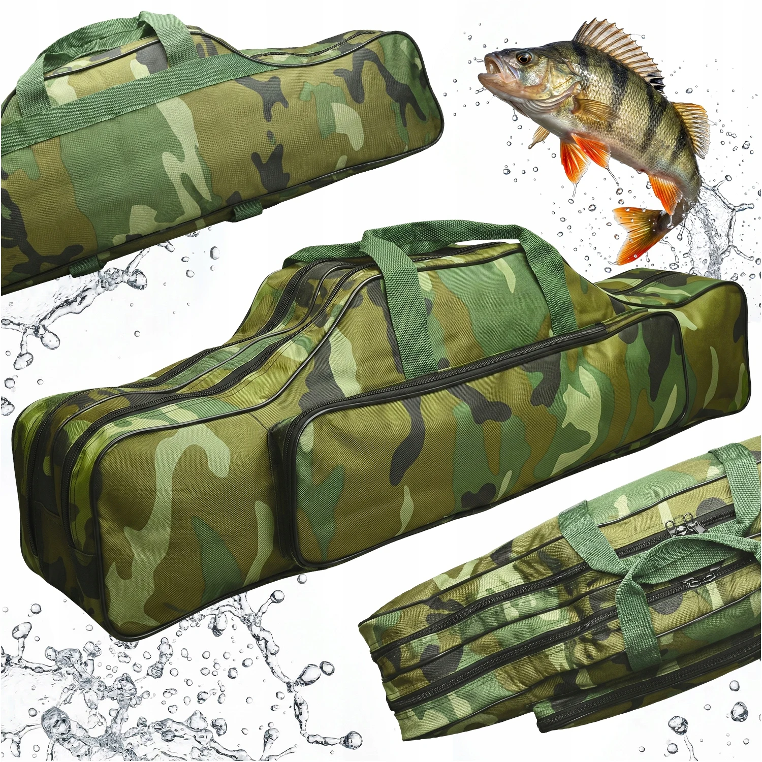 Hengelentas 100cm 2 compartimenten, waterdichte camouflage hengel tas met zijvak, gevoerde hengel- en molensdrager met schouderband en handvat, transporttas voor feeder float coarse match vissers