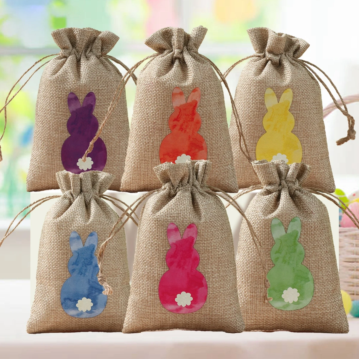 6Pcs Easter Linen Gift Bag Bunny Candy Cookie Packing Bag Spring Easter Party Favor Supplies Kids Birthday Party Candy Gifts