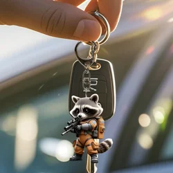 2D Cute Raccoon Soldier Keychain Cartoon Animal Themed Pendant Flat Acrylic Hanging Charm for Backpacks Bags Festive Gifts Decor