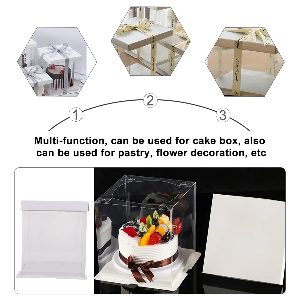 

4Pcs Cake Packaging Box Food Grade White Card PET Transparent 6Inch Carrier Birthday Party Baby Shower Reusable Hygiene