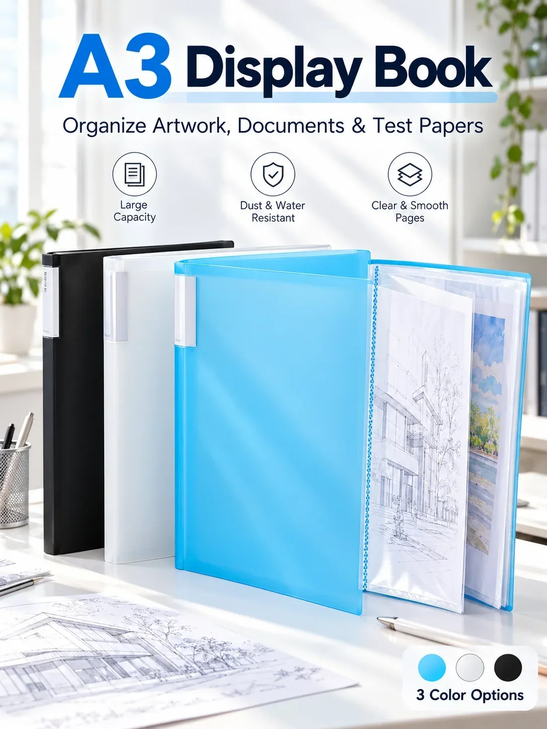 A3 Portfolio Presentation Folder, PP Insert Page File Book, Artwork and Test Paper Storage