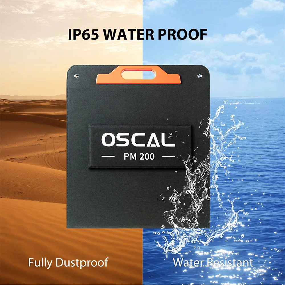 لوحة شمسية قابلة للطي Blackview Oscal PM200 200W، مسند قابل للتعديل، مادة ETFE، كفاءة تحويل الطاقة الشمسية بنسبة 22%، - قابس الاتحاد الأوروبي