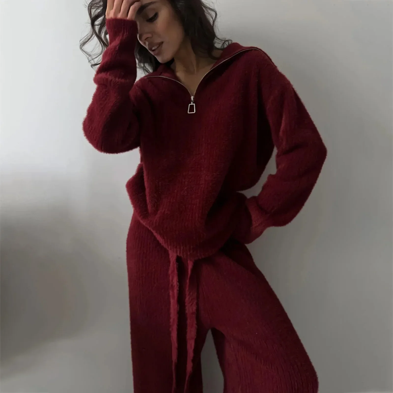 

Lazy Fashion Half Zipper Loose Woolen Suit Women's Clothing High-end Spring and Autumn New Trend Suit Women's Two-piece Set