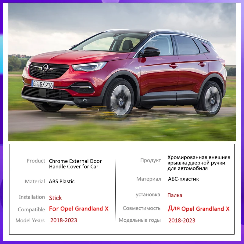 for Opel Grandland X 2018 2019 2020 2021 2022 2023 Chrome Door Handle Cover Car Accessories Stickers Rustproof Catch Decoration