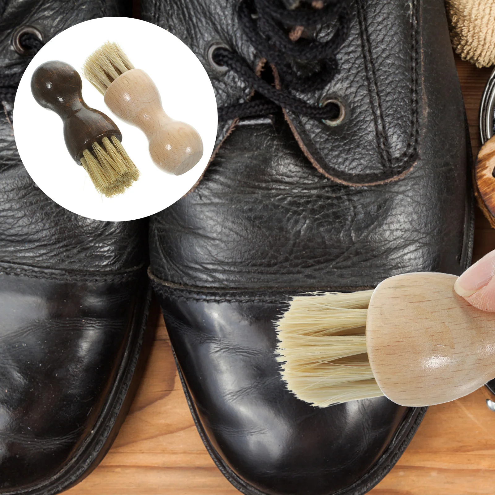 

2 Pcs Shoe Polish Brush Cleaning Pig Hair for Suede Upper Oil