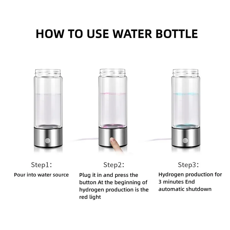 Botol air hidrogen portabel 14 Oz, cangkir kaca Generator botol air hidrogen untuk rumah perjalanan (1 buah) sistem filter air MINI