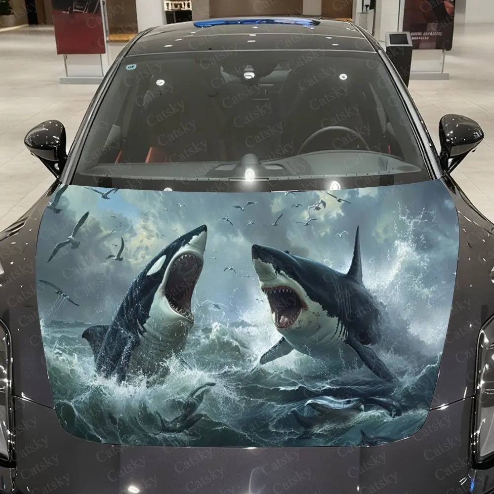 

Shark Pair Auto Hood Sticker, Car Cover Decal, Waterproof and Self-adhesive Auto Vinyl Wraps, Car Exterior Decoration, Holiday G