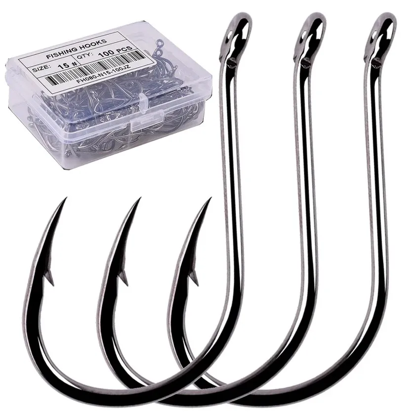 100pcs/Box Fishing Hooks Iseama Circle Carp Eyed Fishing Hook Set Size 2-15# Ring Eye Japan Fishhooks Single Jig Hook